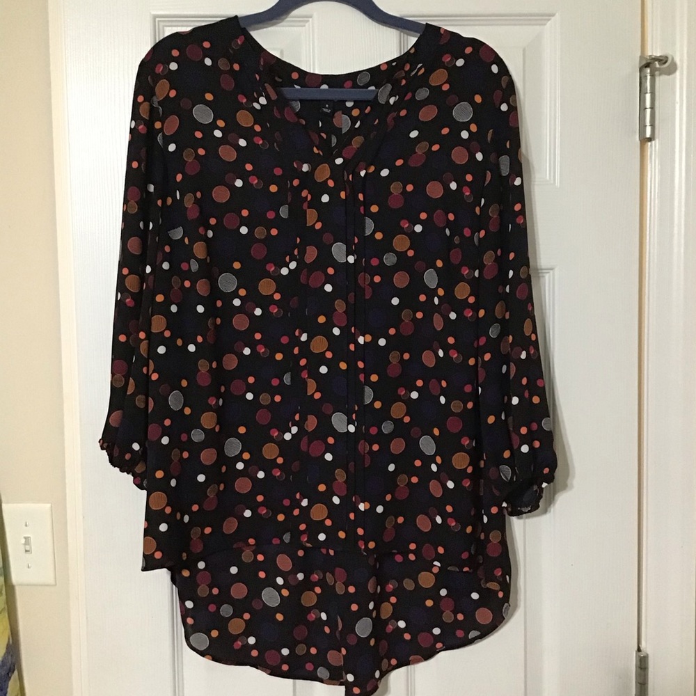 Black blouse with colored polka dots